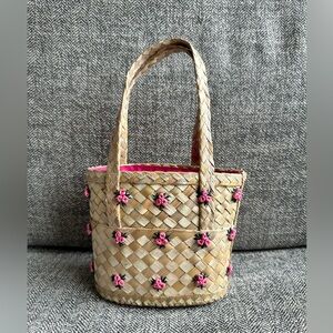 Bahamas Handmade Straw Bucket Floral Summer Bag